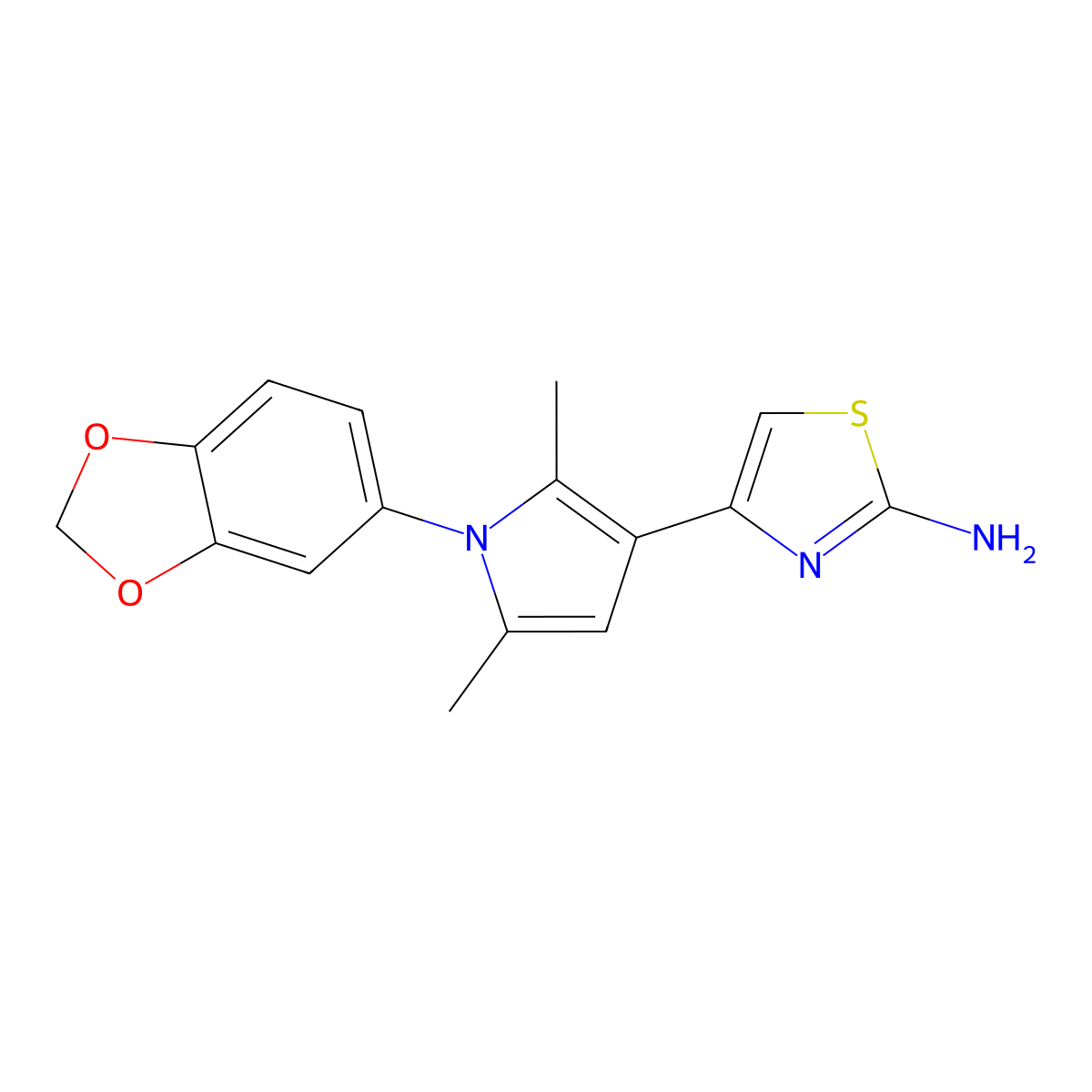 4-[1-(2H-1,3-benzodioxol-5-yl)-2,5-dimethyl-1H-pyrrol-3-yl]-1,3-thiazol-2-amine molecular structure, CAS 733030-79-0