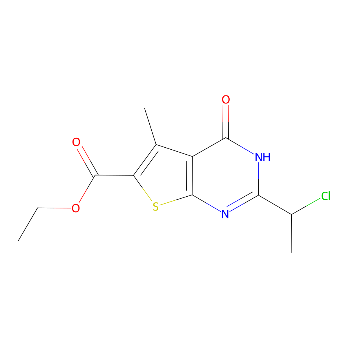 ethyl 2-(1-chloroethyl)-5-methyl-4-oxo-3H,4H-thieno[2,3-d]pyrimidine-6-carboxylate molecular structure, CAS 733030-80-3
