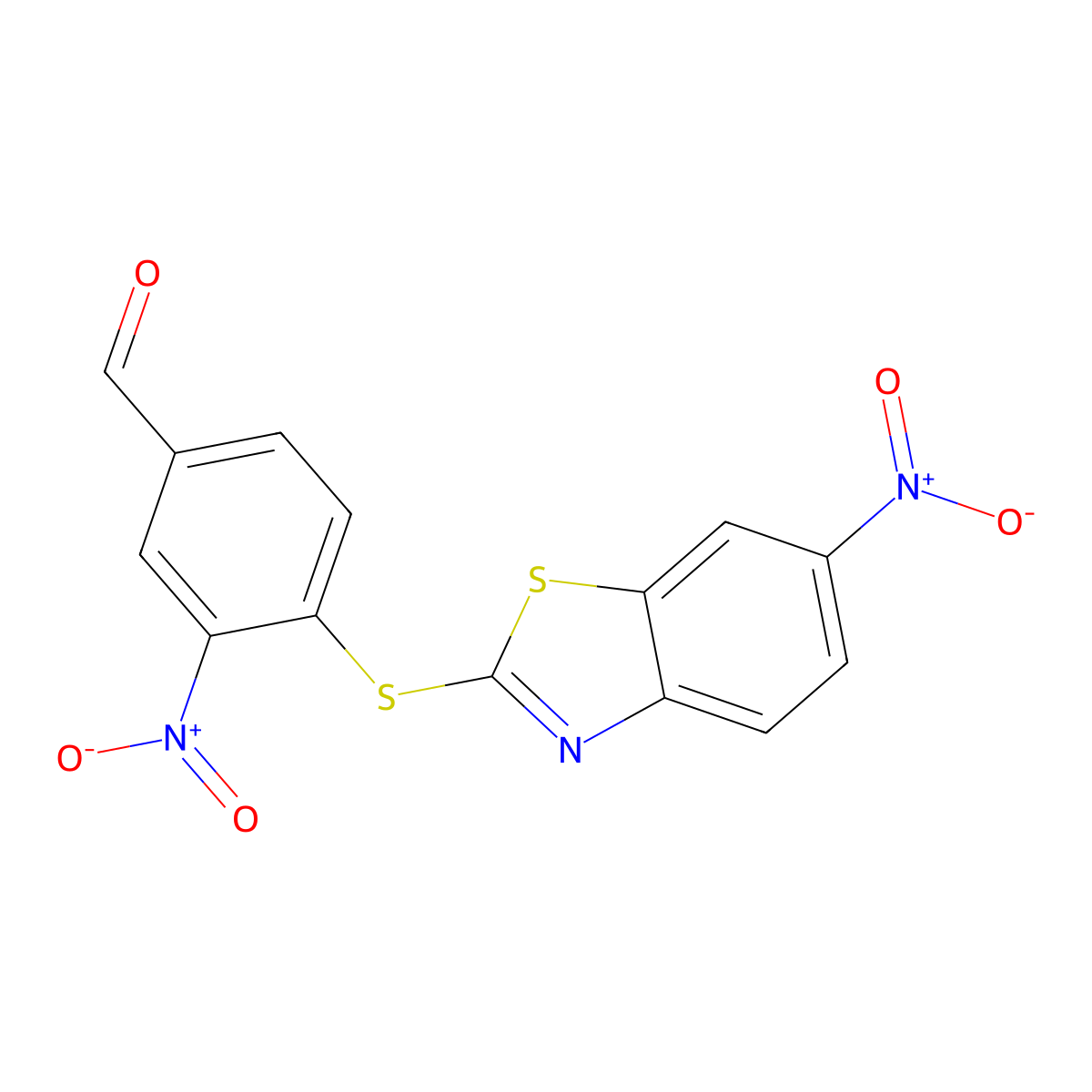 3-Nitro-4-[(6-nitro-1,3-benzothiazol-2-yl)sulfanyl]benzaldehyde molecular structure, CAS 733030-93-8