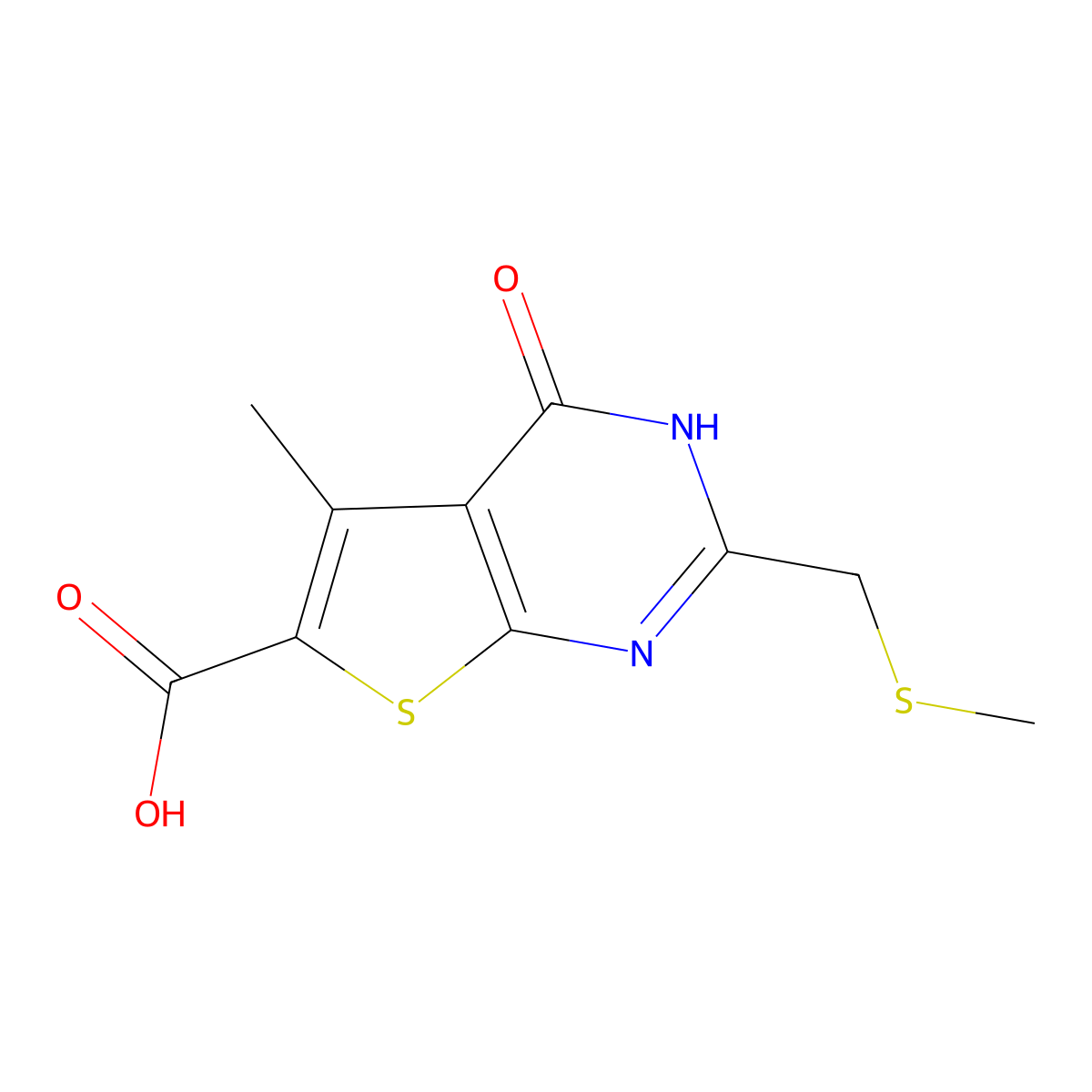 5-methyl-2-[(methylsulfanyl)methyl]-4-oxo-3H,4H-thieno[2,3-d]pyrimidine-6-carboxylic acid molecular structure, CAS 733030-95-0