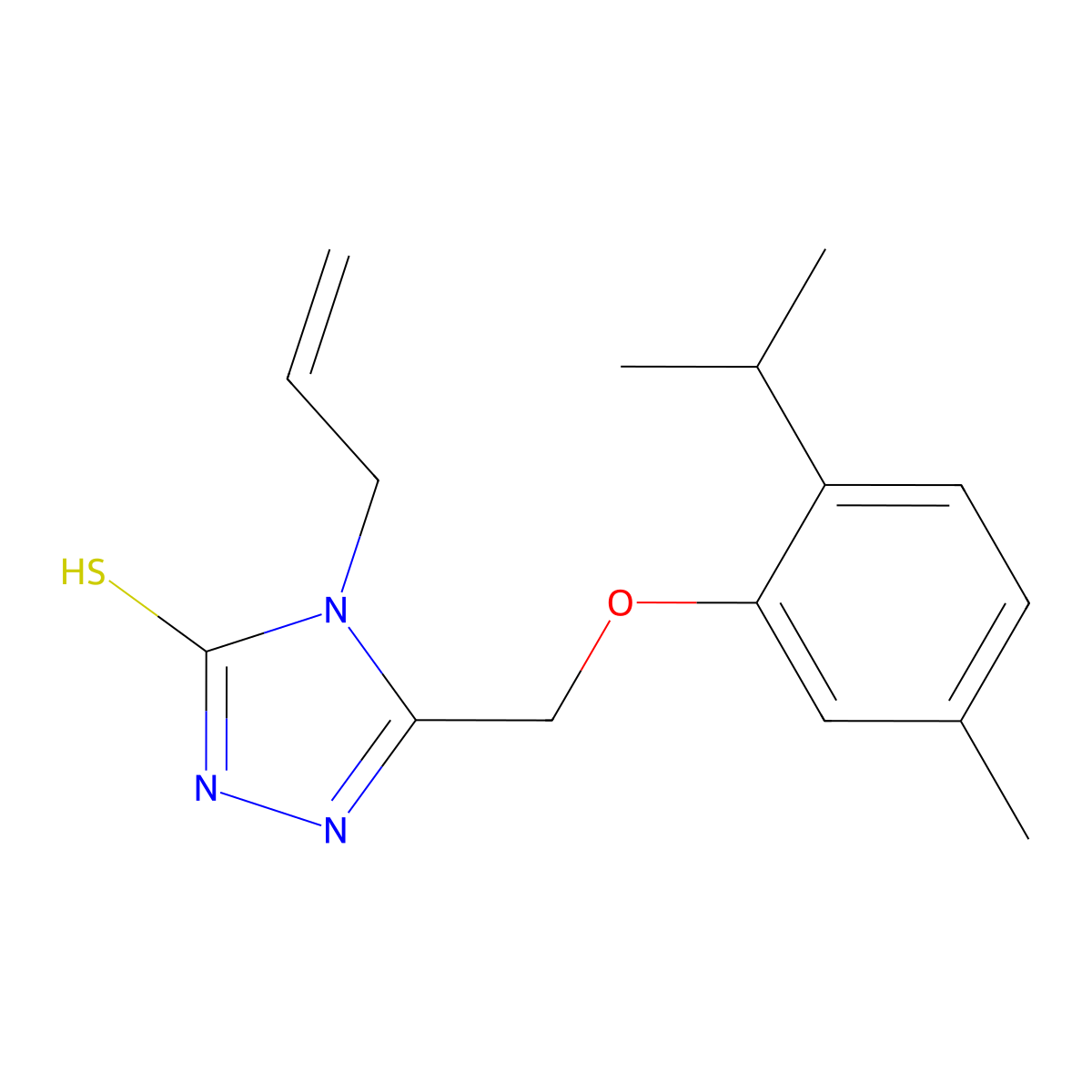 5-[5-methyl-2-(propan-2-yl)phenoxymethyl]-4-(prop-2-en-1-yl)-4H-1,2,4-triazole-3-thiol molecular structure, CAS 733031-02-2