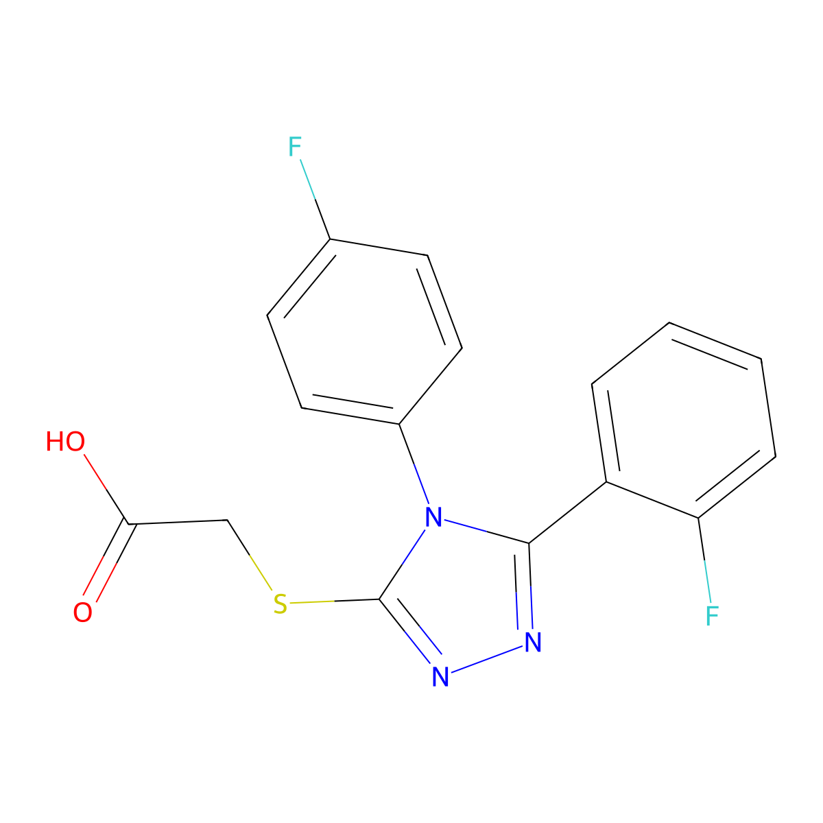 2-((5-(2-Fluorophenyl)-4-(4-fluorophenyl)-4H-1,2,4-triazol-3-yl)thio)acetic acid molecular structure, CAS 733031-05-5