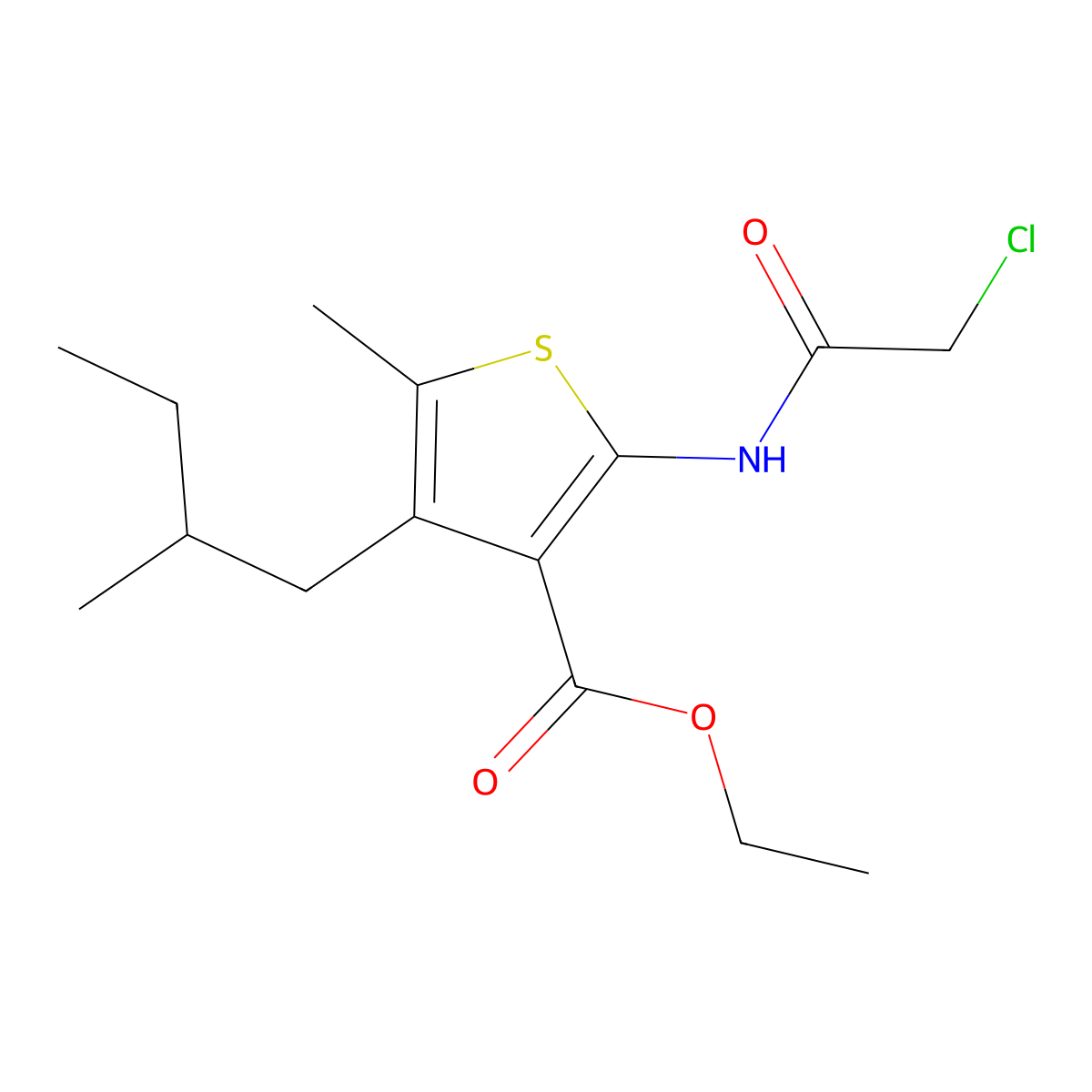 Ethyl 2-(2-chloroacetamido)-5-methyl-4-(2-methylbutyl)thiophene-3-carboxylate molecular structure, CAS 733031-09-9