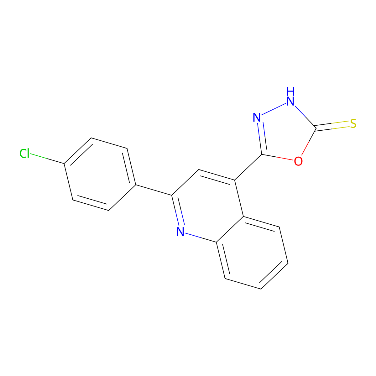 5-[2-(4-Chlorophenyl)quinolin-4-yl]-1,3,4-oxadiazole-2-thiol molecular structure, CAS 733044-90-1