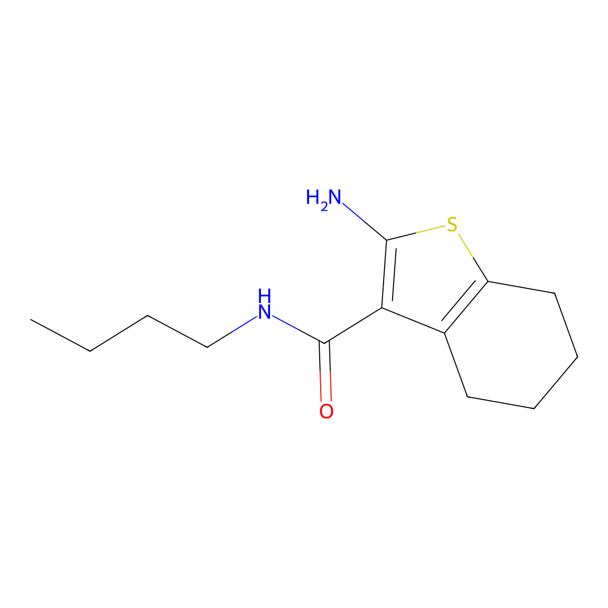 2-amino-N-butyl-4,5,6,7-tetrahydro-1-benzothiophene-3-carboxamide molecular structure, CAS 733044-92-3