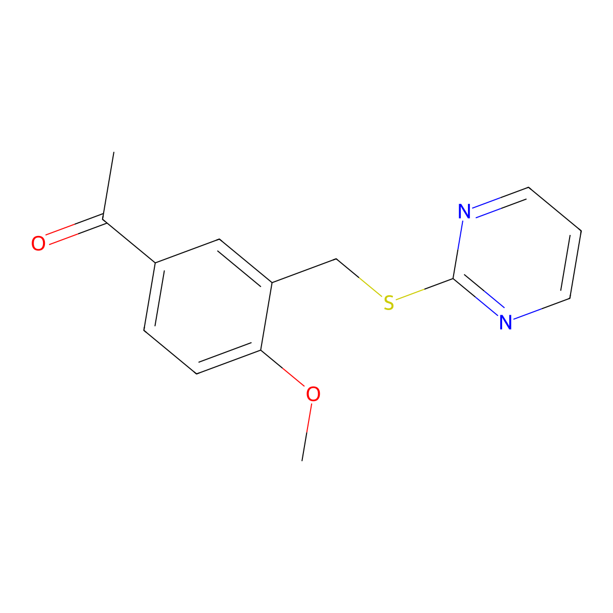1-{4-Methoxy-3-[(pyrimidin-2-ylsulfanyl)methyl]phenyl}ethan-1-one molecular structure, CAS 733044-95-6