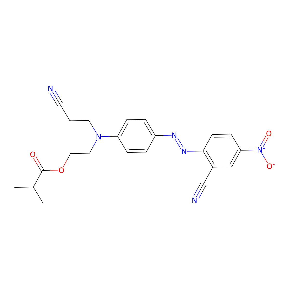 Propanoic acid, 2-methyl-, 2-[(2-cyanoethyl)[4-[2-(2-cyano-4-nitrophenyl)diazenyl]phenyl]amino]ethyl ester molecular structure, CAS 73309-52-1