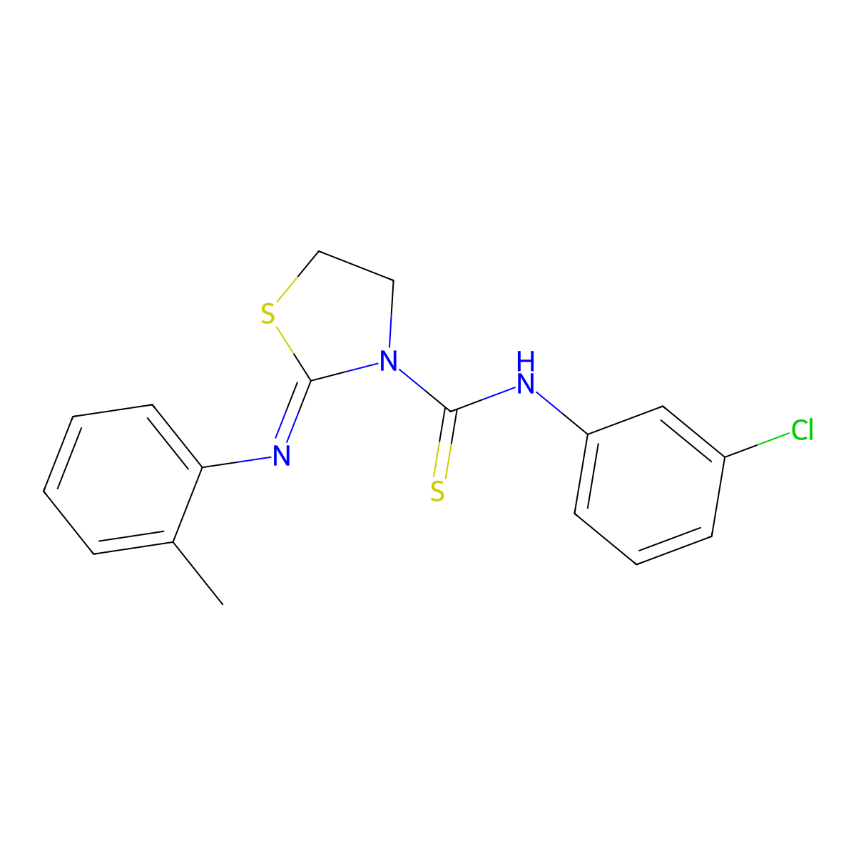 N-(3-chlorophenyl)-2-[(2-methylphenyl)imino]-1,3-thiazolane-3-carbothioamide molecular structure, CAS 73316-76-4
