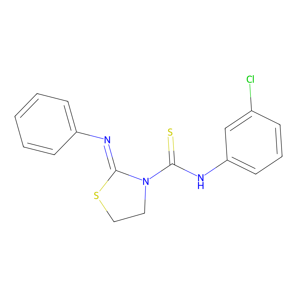 N-(3-chlorophenyl)-2-(phenylimino)-1,3-thiazolane-3-carbothioamide molecular structure, CAS 73317-85-8