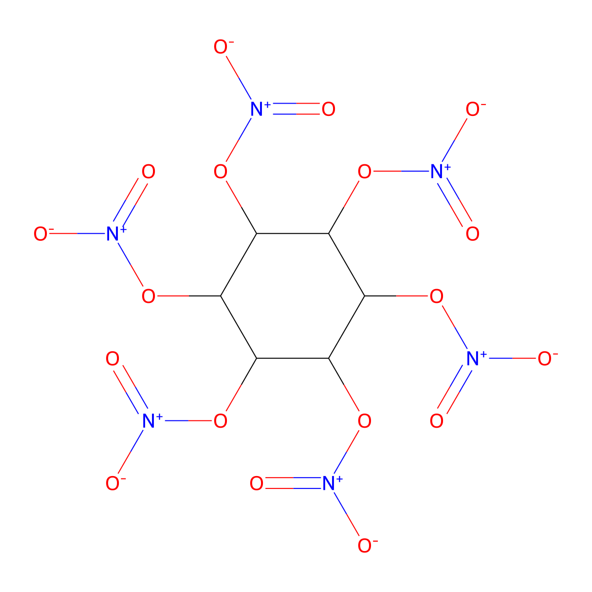 Cyclohexane-1,2,3,4,5,6-hexayl hexanitrate molecular structure, CAS 7332-16-3