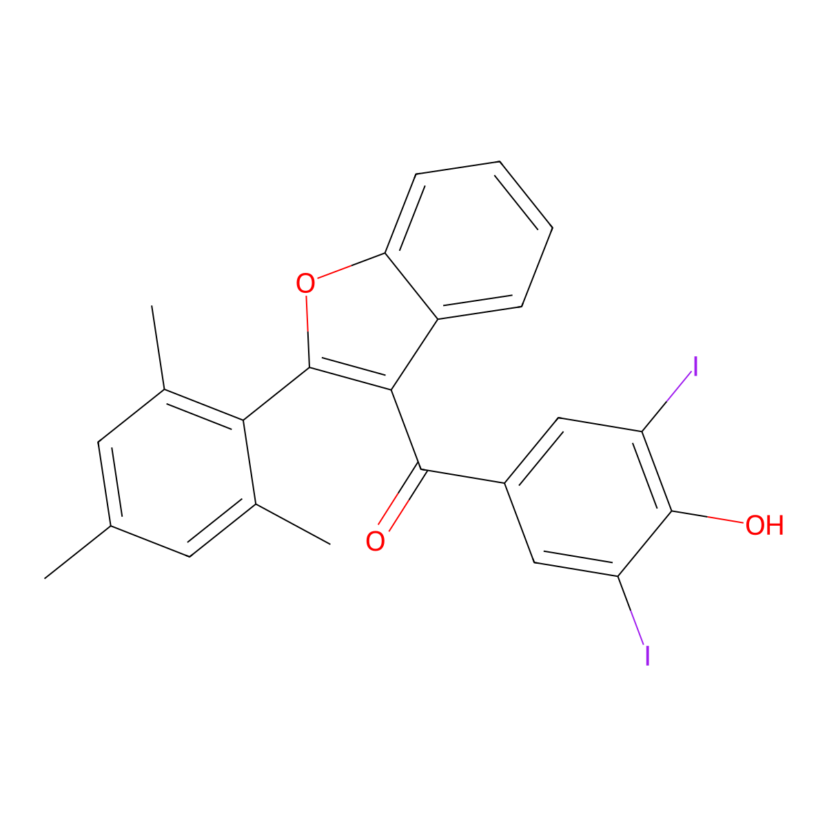 Ketone, 3,5-diiodo-4-hydroxyphenyl 2-mesityl-3-benzofuranyl molecular structure, CAS 73343-72-3