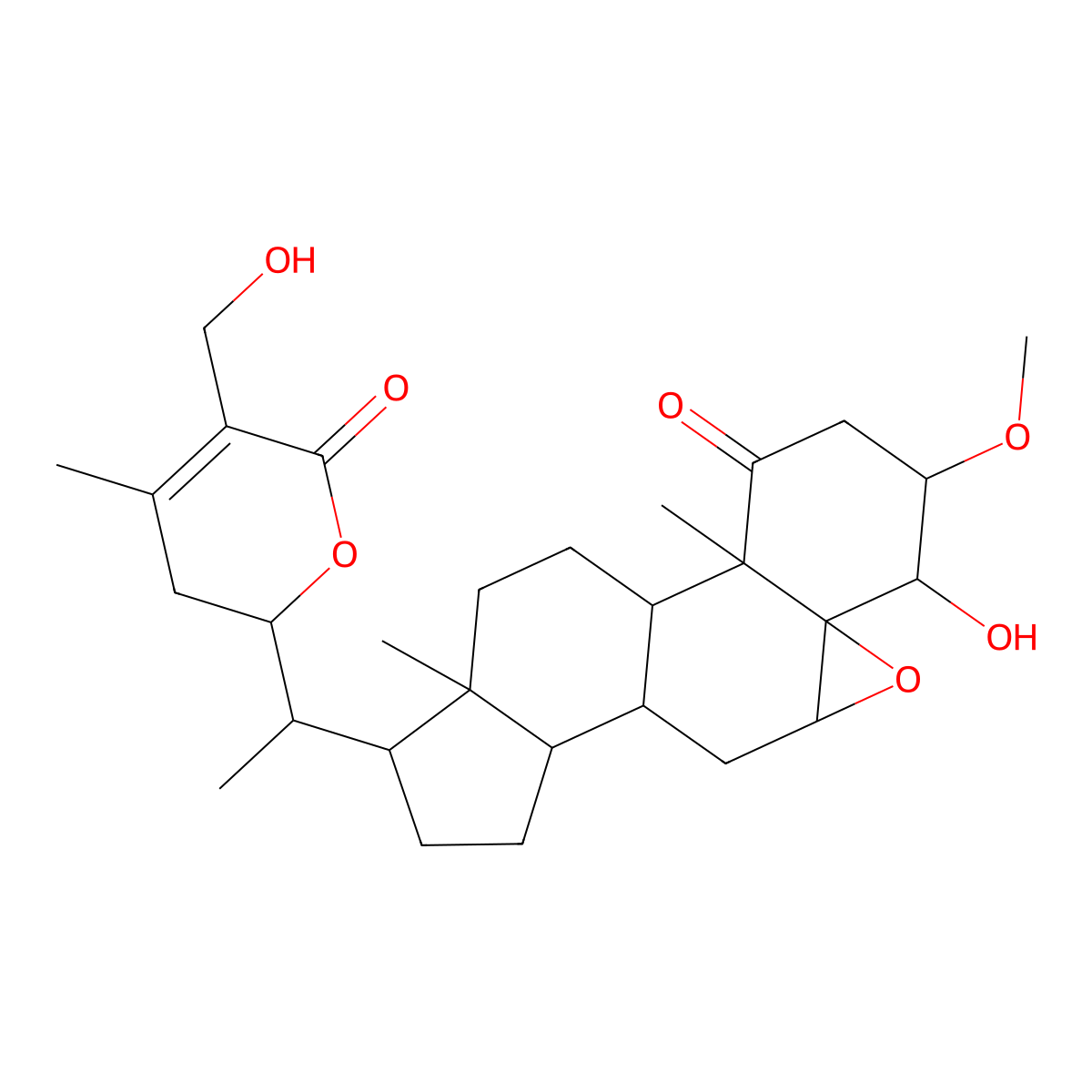 6-Hydroxy-15-[1-[5-(hydroxymethyl)-4-methyl-6-oxo-2,3-dihydropyran-2-yl]ethyl]-5-methoxy-2,16-dimethyl-8-oxapentacyclo[9.7.0.02,7.07,9.012,16]octadecan-3-one molecular structure, CAS 73365-94-3