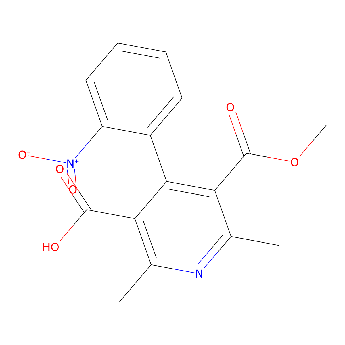 3-Methyl 2,6-dimethyl-4-(2-nitrophenyl)-3,5-pyridinedicarboxylate molecular structure, CAS 73372-63-1