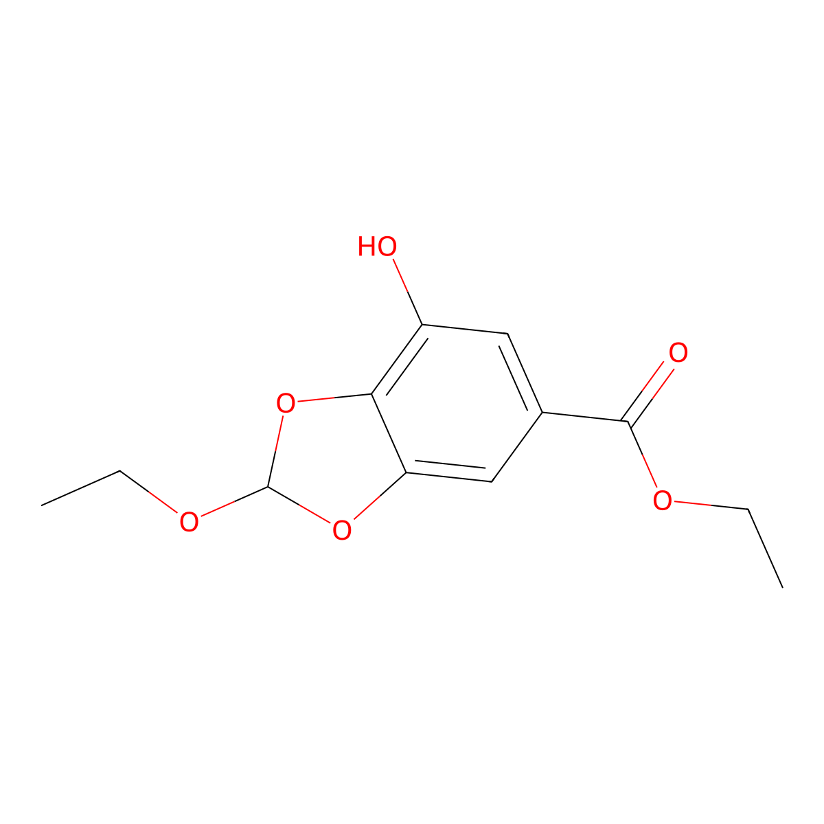Ethyl2-ethoxy-7-hydroxy-1,3-dioxaindane-5-carboxylate molecular structure, CAS 733746-42-4