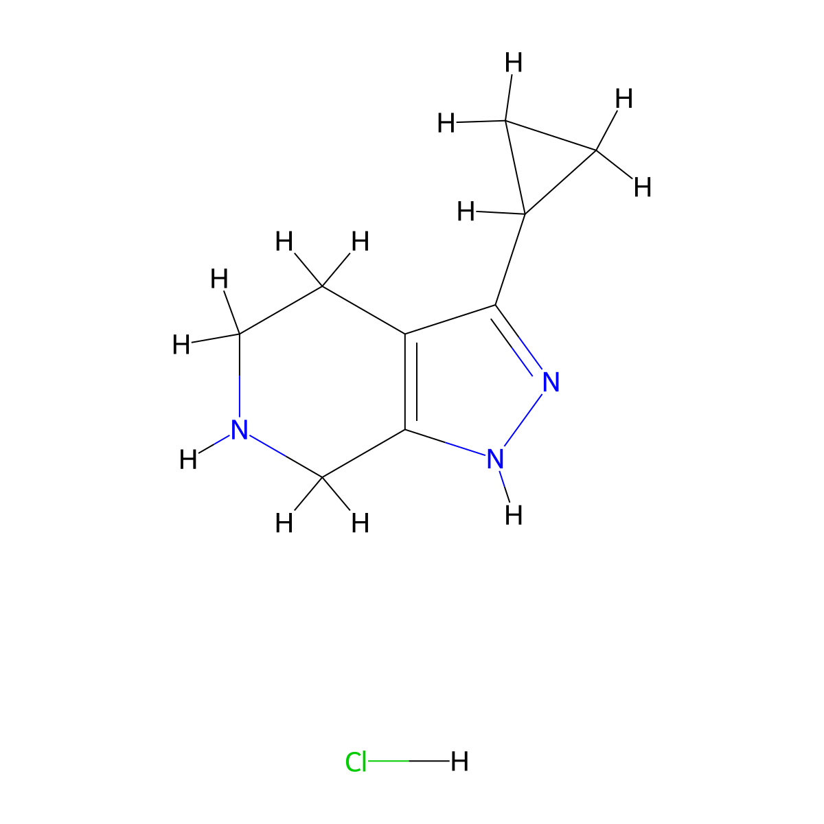 3-cyclopropyl-4,5,6,7-tetrahydro-1H-pyrazolo[3,4-c]pyridine hydrochloride molecular structure, CAS 733757-90-9