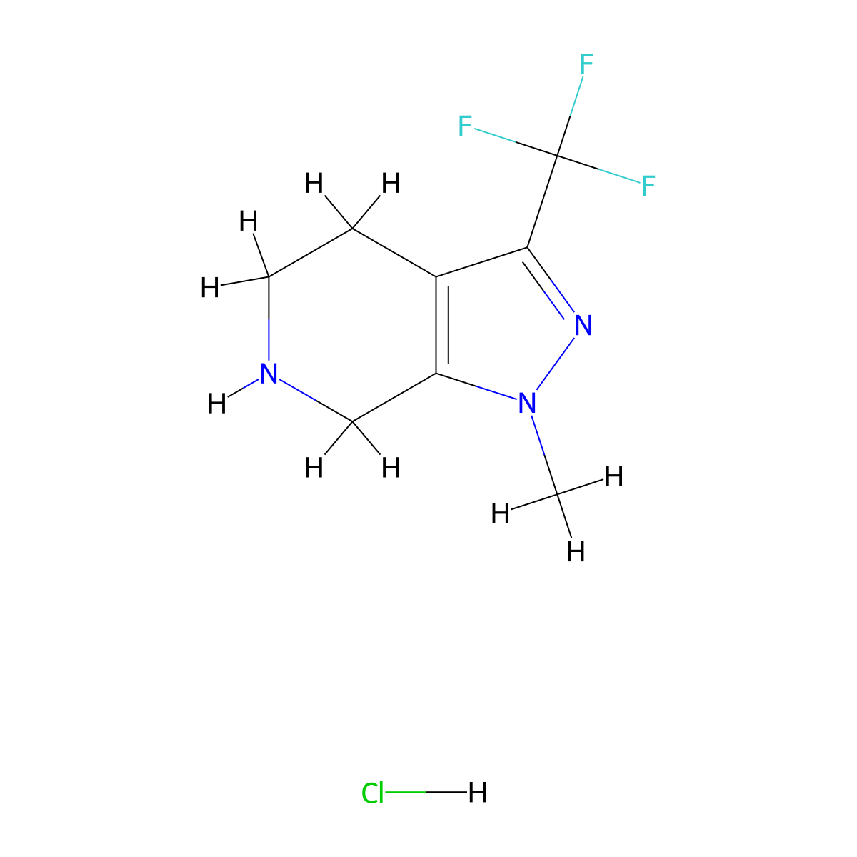 1-Methyl-3-(trifluoromethyl)-4,5,6,7-tetrahydro-1H-pyrazolo[3,4-c]pyridine hydrochloride molecular structure, CAS 733757-93-2