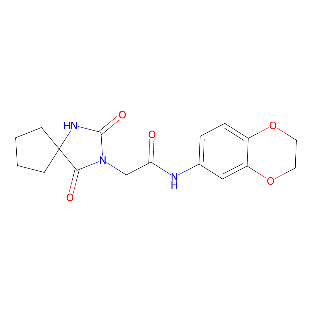 N-(2,3-dihydro-1,4-benzodioxin-6-yl)-2-{2,4-dioxo-1,3-diazaspiro[4.4]nonan-3-yl}acetamide molecular structure, CAS 733760-21-9