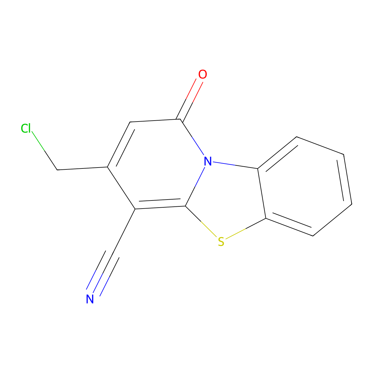 11-(Chloromethyl)-13-oxo-8-thia-1-azatricyclo[7.4.0.0,2,7]trideca-2,4,6,9,11-pentaene-10-carbonitrile molecular structure, CAS 733762-45-3