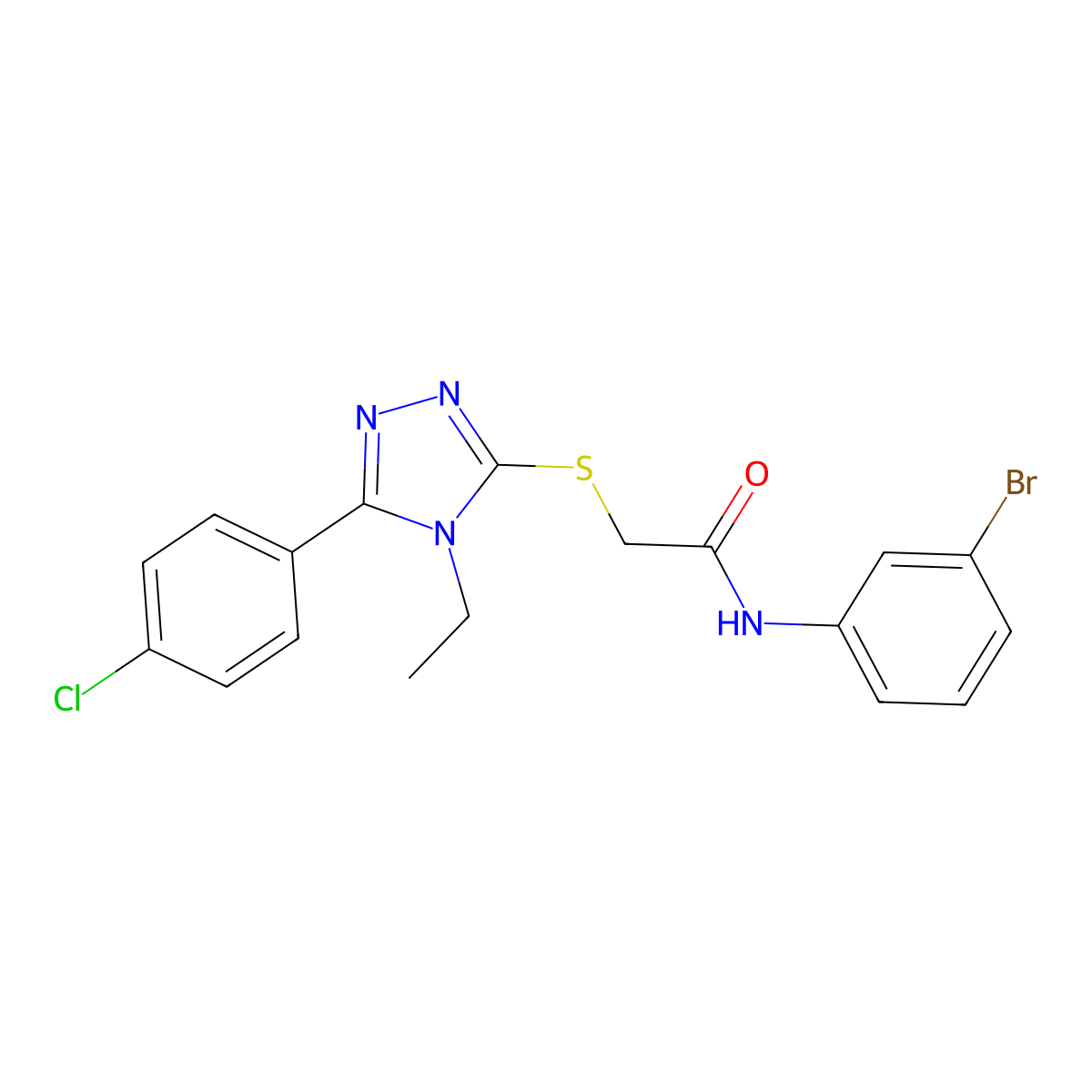 N-(3-bromophenyl)-2-[[5-(4-chlorophenyl)-4-ethyl-1,2,4-triazol-3-yl]sulfanyl]acetamide molecular structure, CAS 733787-57-0