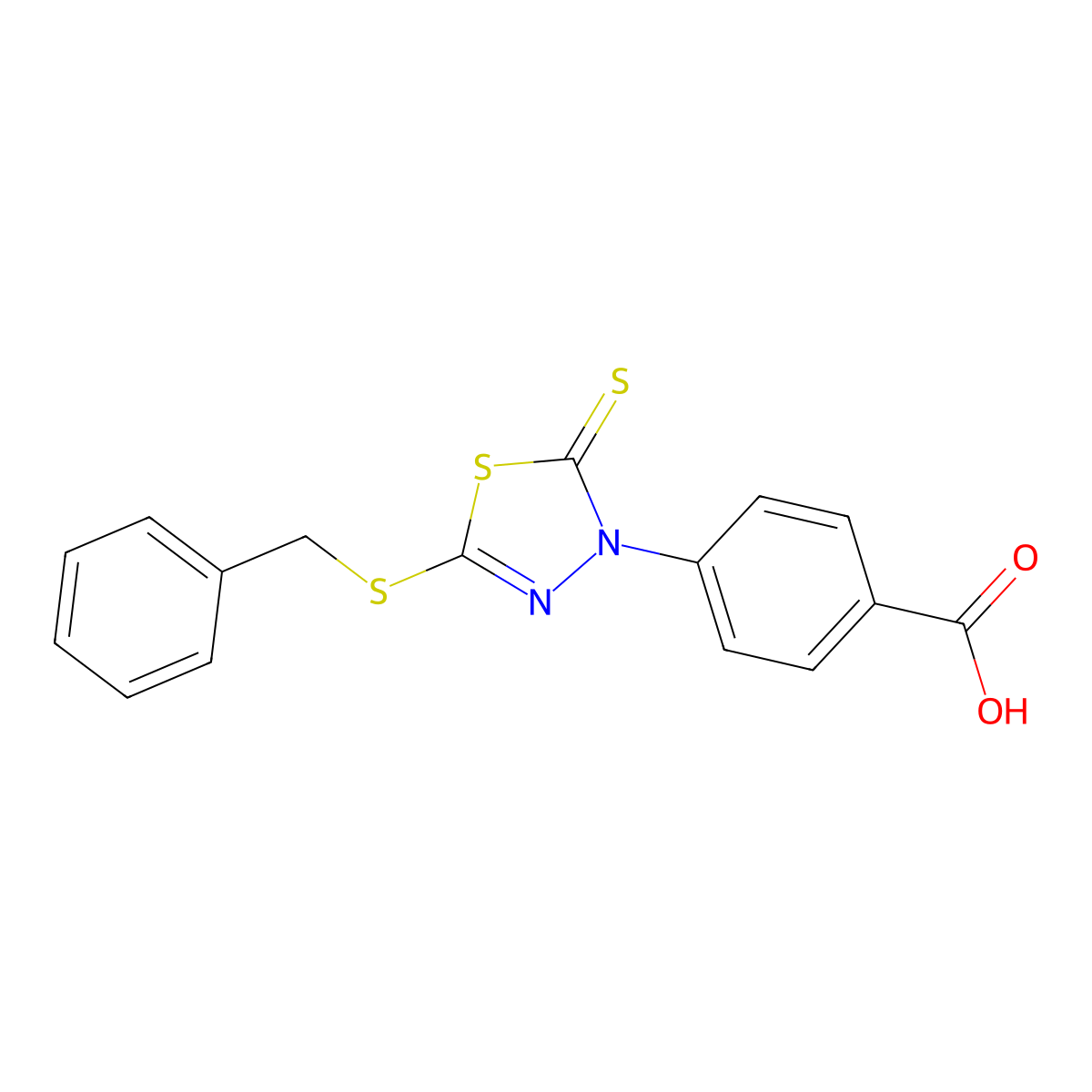 4-(5-(Benzylsulfanyl)-2-sulfanylidene-2,3-dihydro-1,3,4-thiadiazol-3-yl)benzoic acid molecular structure, CAS 733794-42-8