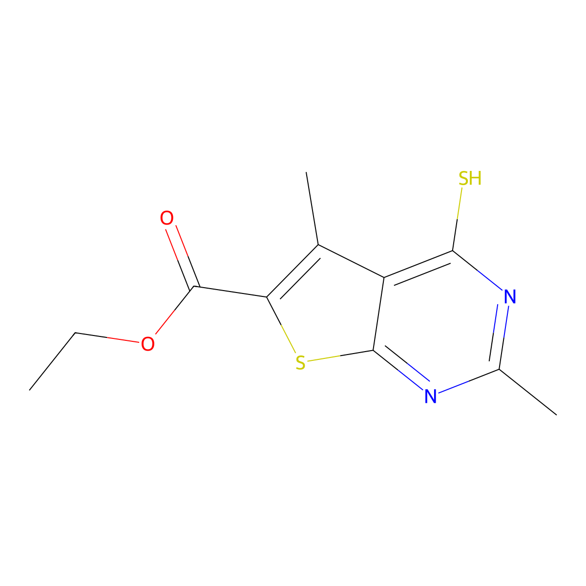 Ethyl 2,5-dimethyl-4-sulfanylthieno[2,3-d]pyrimidine-6-carboxylate molecular structure, CAS 733794-46-2