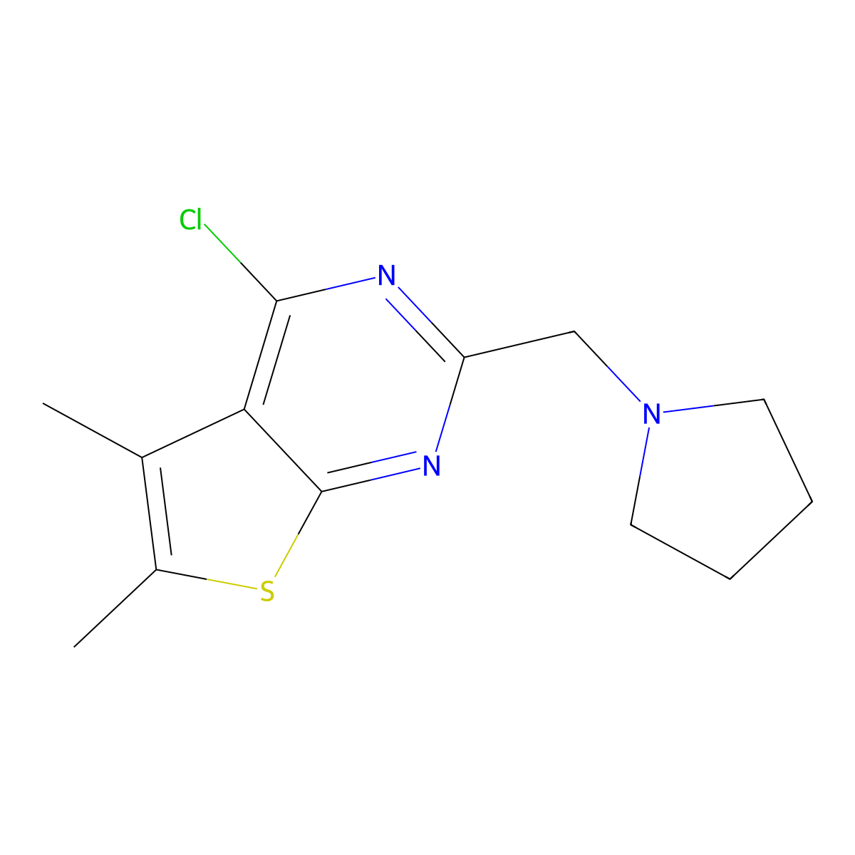 1-({4-Chloro-5,6-dimethylthieno[2,3-d]pyrimidin-2-yl}methyl)pyrrolidine molecular structure, CAS 733794-76-8