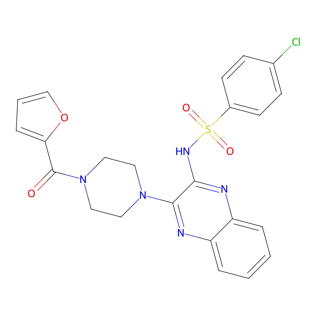 4-chloro-N-{3-[4-(furan-2-carbonyl)piperazin-1-yl]quinoxalin-2-yl}benzene-1-sulfonamide molecular structure, CAS 733795-24-9