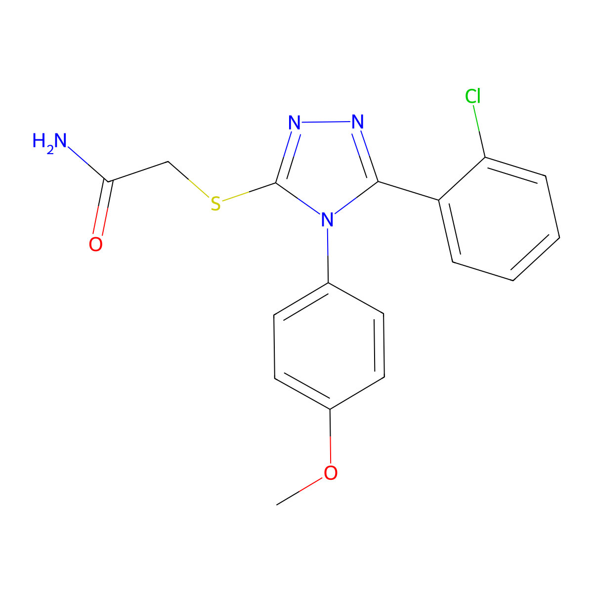 2-[[5-(2-Chlorophenyl)-4-(4-methoxyphenyl)-1,2,4-triazol-3-yl]sulfanyl]acetamide molecular structure, CAS 733795-57-8