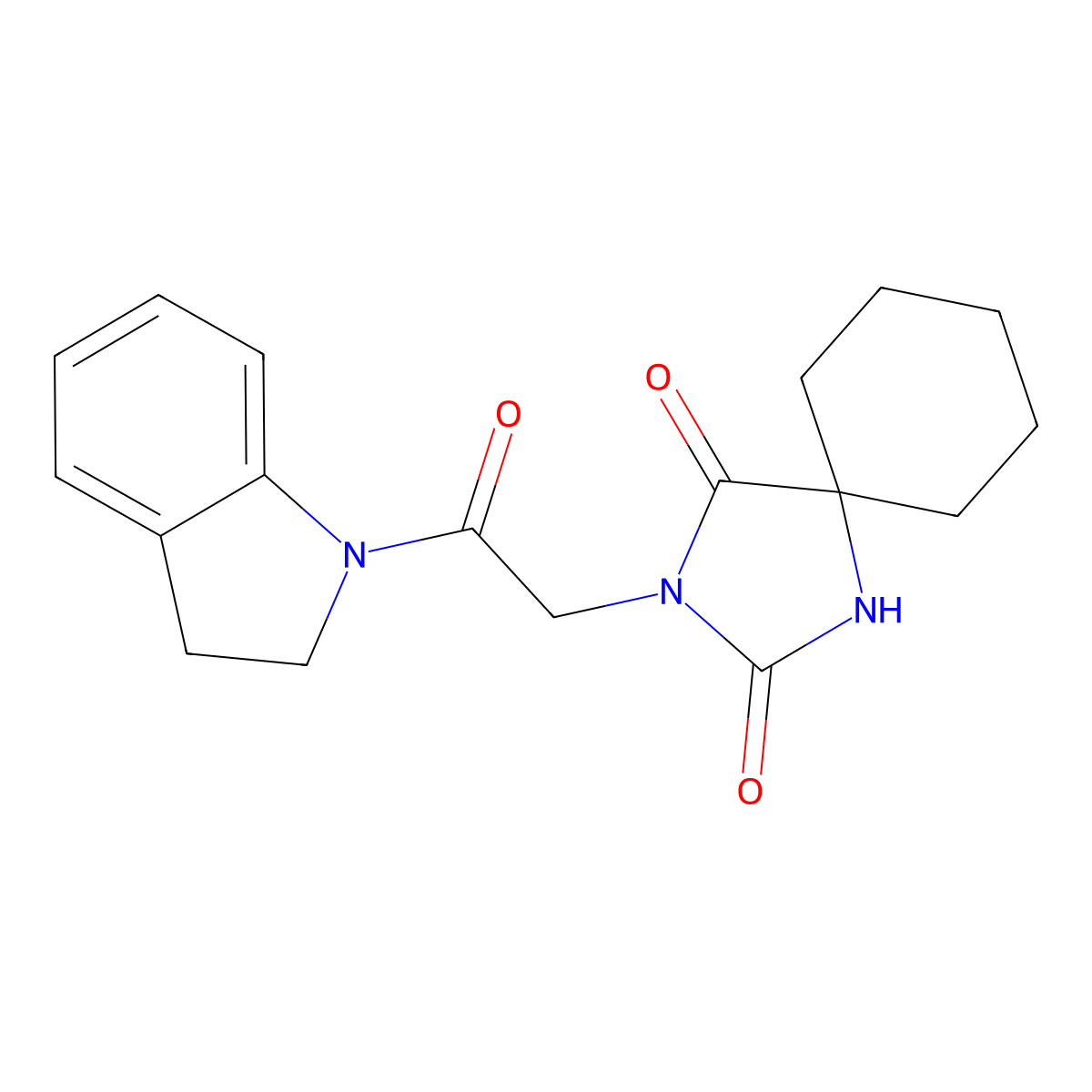 3-[2-(2,3-dihydro-1H-indol-1-yl)-2-oxoethyl]-1,3-diazaspiro[4.5]decane-2,4-dione molecular structure, CAS 733796-44-6