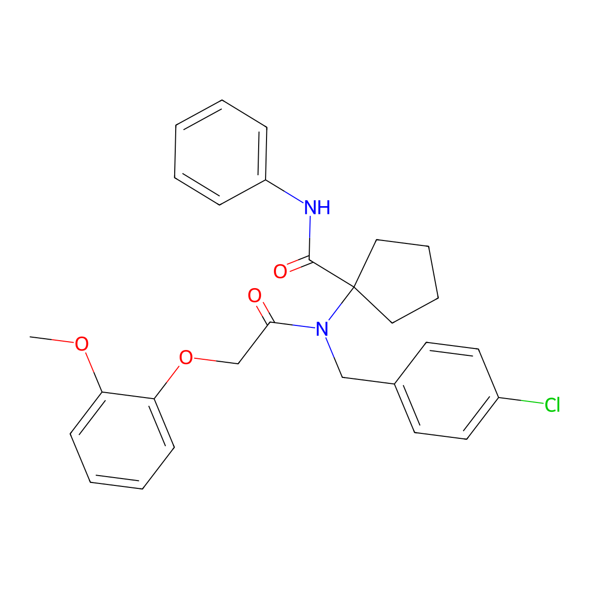 1-{(4-chlorobenzyl)[(2-methoxyphenoxy)acetyl]amino}-N-phenylcyclopentanecarboxamide molecular structure, CAS 733796-83-3