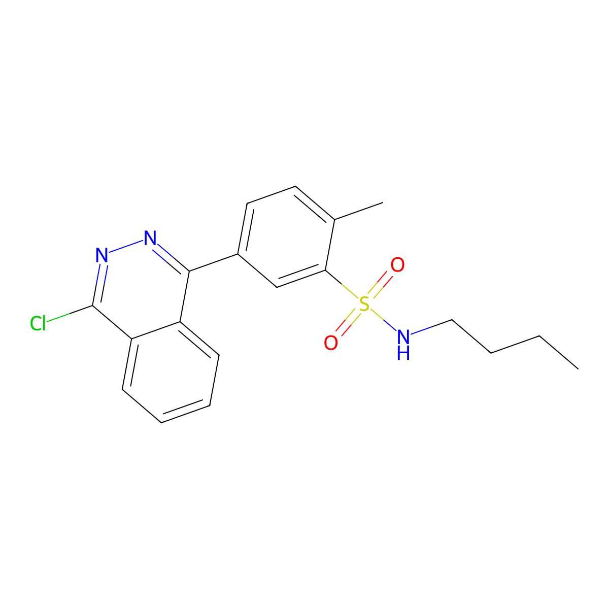 N-butyl-5-(4-chlorophthalazin-1-yl)-2-methylbenzenesulfonamide molecular structure, CAS 733801-03-1