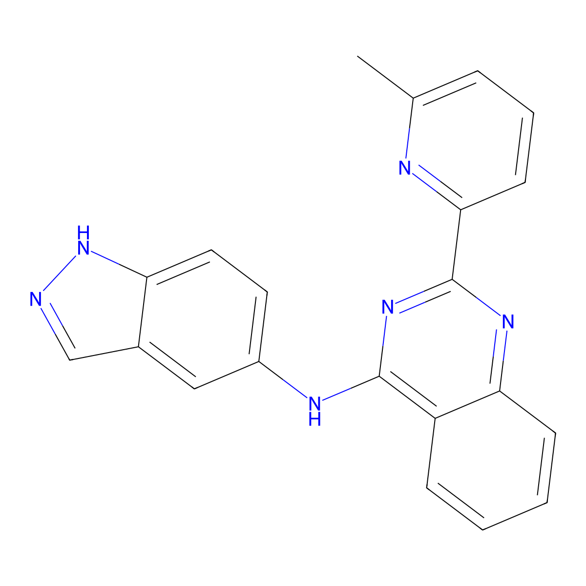 N-1H-indazol-5-yl-2-(6-methylpyridin-2-yl)quinazolin-4-amine molecular structure, CAS 733807-13-1