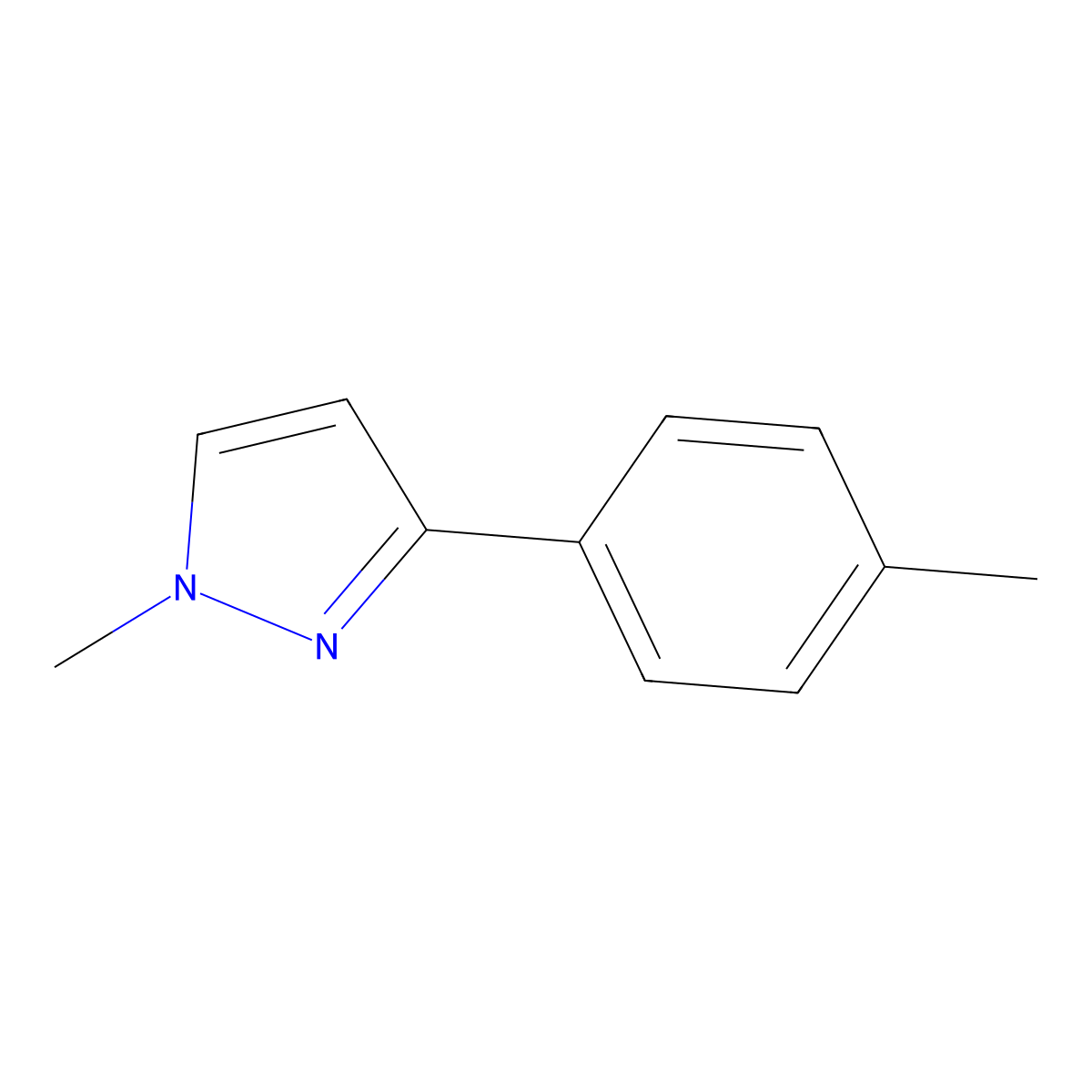 1-methyl-3-(4-methylphenyl)-1H-pyrazole molecular structure, CAS 73387-55-0