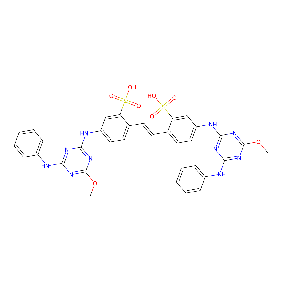 4,4'-Bis[(4-(phenylamino)-6-methoxy-1,3,5-triazin-2-YL)amino]stilbene-2,2'-disulfonic acid molecular structure, CAS 7342-13-4