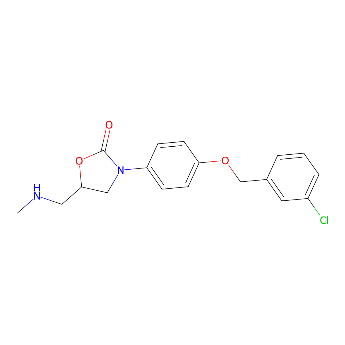 3-(4-((3-Chlorophenyl)methoxy)phenyl)-5-((methylamino)methyl)-2-oxazolidinone molecular structure, CAS 73423-36-6