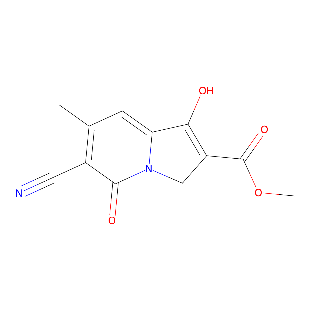 Methyl 6-cyano-1-hydroxy-7-methyl-5-oxo-3,5-dihydroindolizine-2-carboxylate molecular structure, CAS 73427-92-6