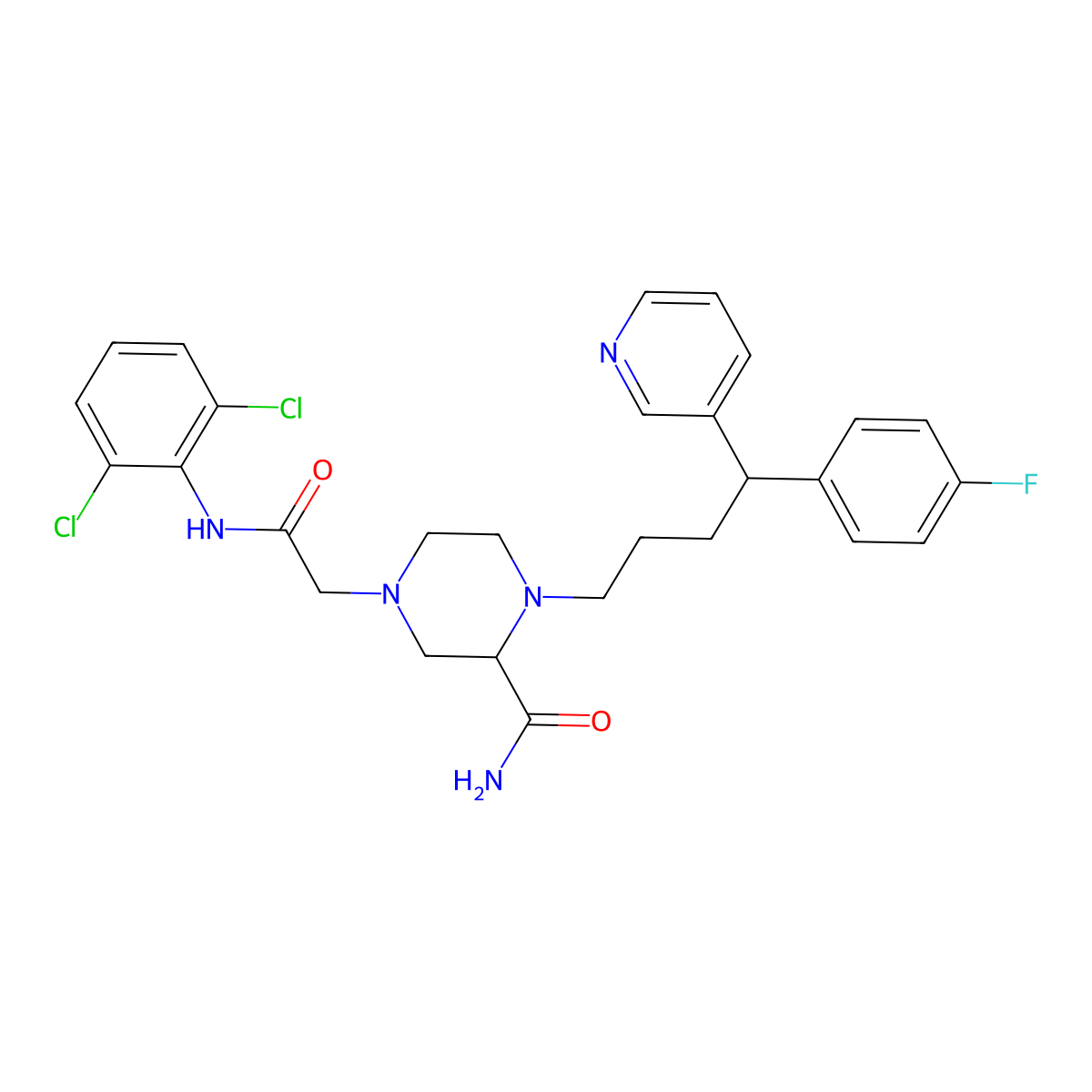 4-(2-((2,6-Dichlorophenyl)amino)-2-oxoethyl)-1-(4-(4-fluorophenyl)-4-(pyridin-3-yl)butyl)piperazine-2-carboxamide molecular structure, CAS 734499-99-1
