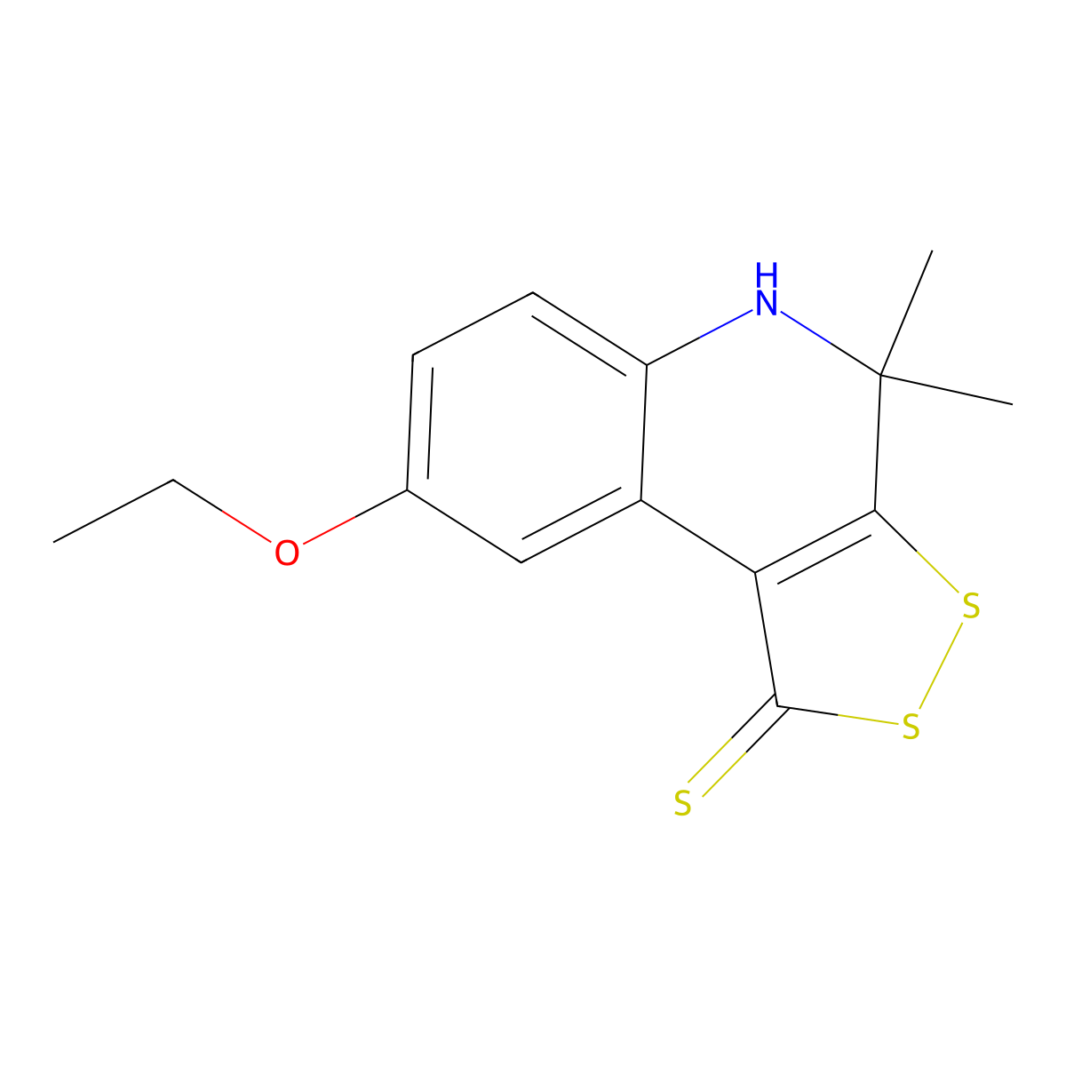 8-ethoxy-4,4-dimethyl-4,5-dihydro-1H-[1,2]dithiolo[3,4-c]quinoline-1-thione molecular structure, CAS 7345-50-8