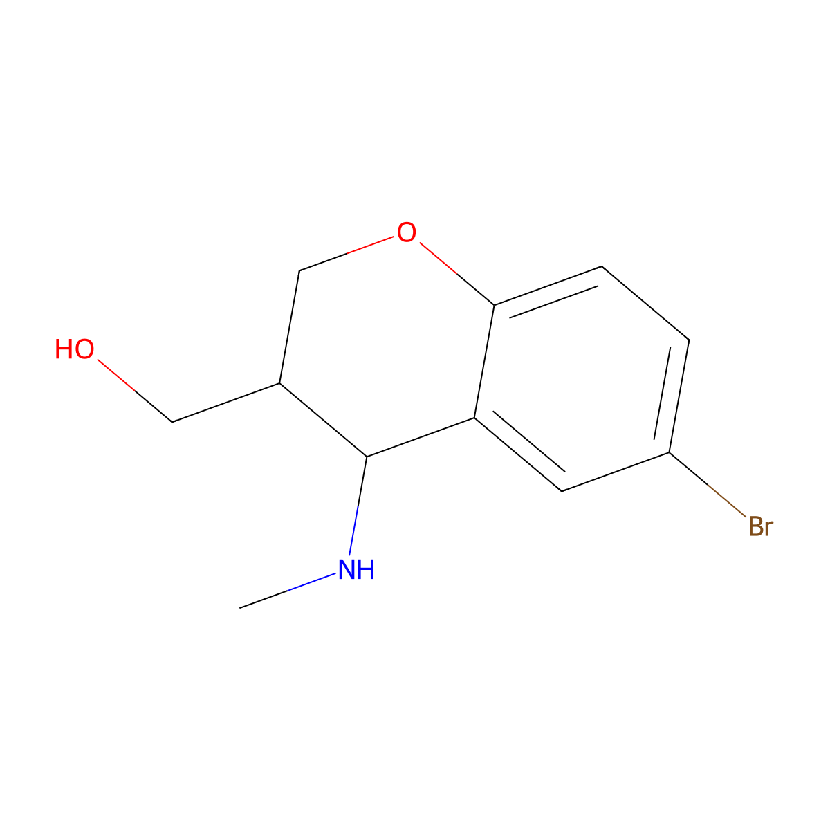 2h-1-Benzopyran-3-methanol, 6-bromo-3,4-dihydro-4-(methylamino)- molecular structure, CAS 734524-46-0