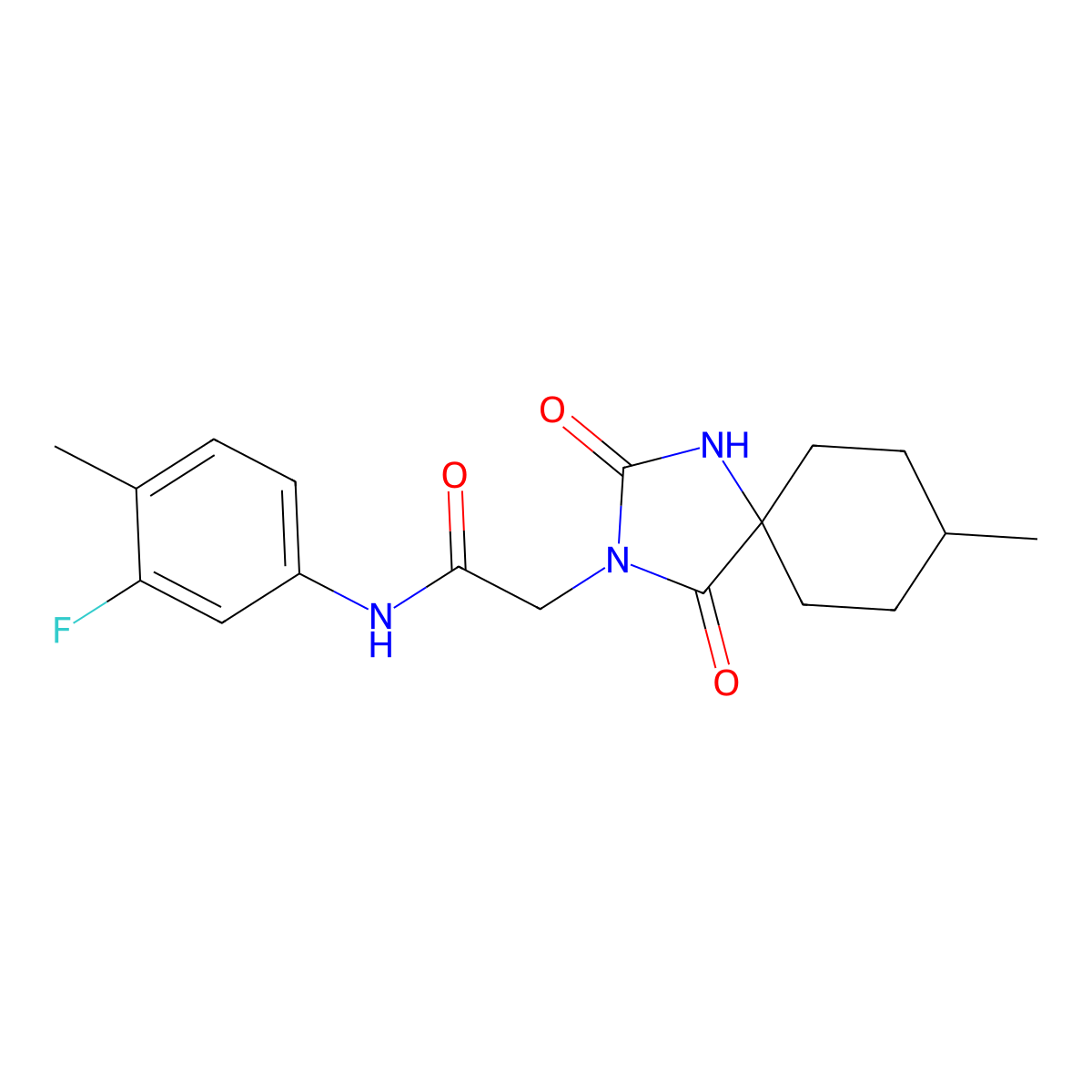N-(3-fluoro-4-methylphenyl)-2-(8-methyl-2,4-dioxo-1,3-diazaspiro[4.5]dec-3-yl)acetamide molecular structure, CAS 734535-32-1