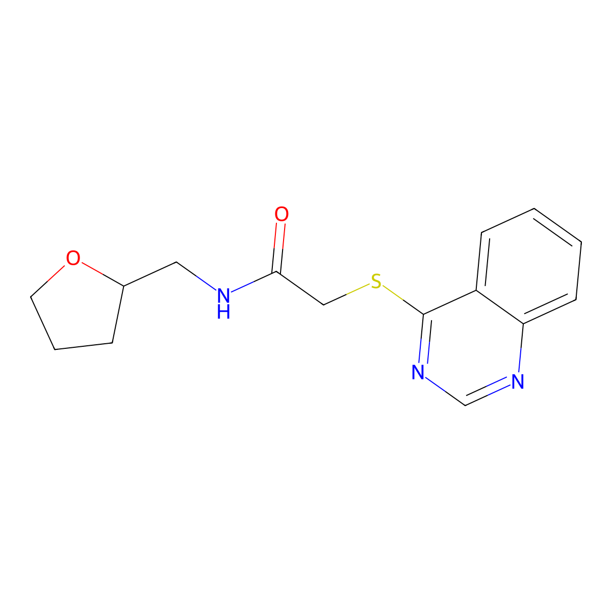 2-(quinazolin-4-ylthio)-N-((tetrahydrofuran-2-yl)methyl)acetamide molecular structure, CAS 734538-39-7