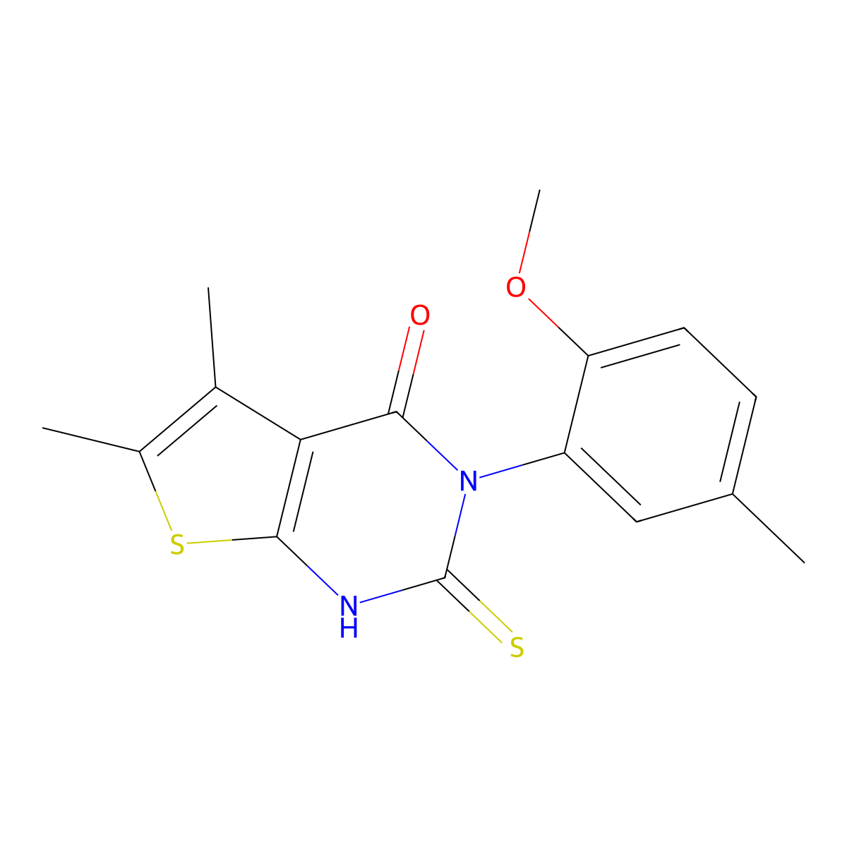 3-(2-methoxy-5-methylphenyl)-5,6-dimethyl-2-sulfanyl-3H,4H-thieno[2,3-d]pyrimidin-4-one molecular structure, CAS 734542-99-5