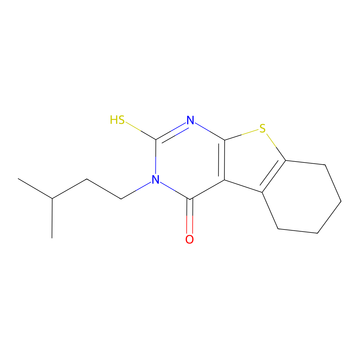 4-(3-Methylbutyl)-5-sulfanyl-8-thia-4,6-diazatricyclo[7.4.0.0,2,7]trideca-1(9),2(7),5-trien-3-one molecular structure, CAS 734544-87-7