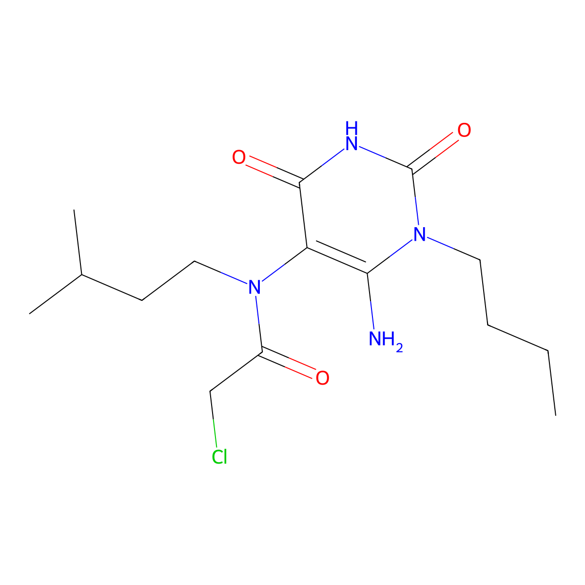 N-(6-Amino-1-butyl-2,4-dioxo-1,2,3,4-tetrahydropyrimidin-5-yl)-2-chloro-N-(3-methylbutyl)acetamide molecular structure, CAS 734546-67-9