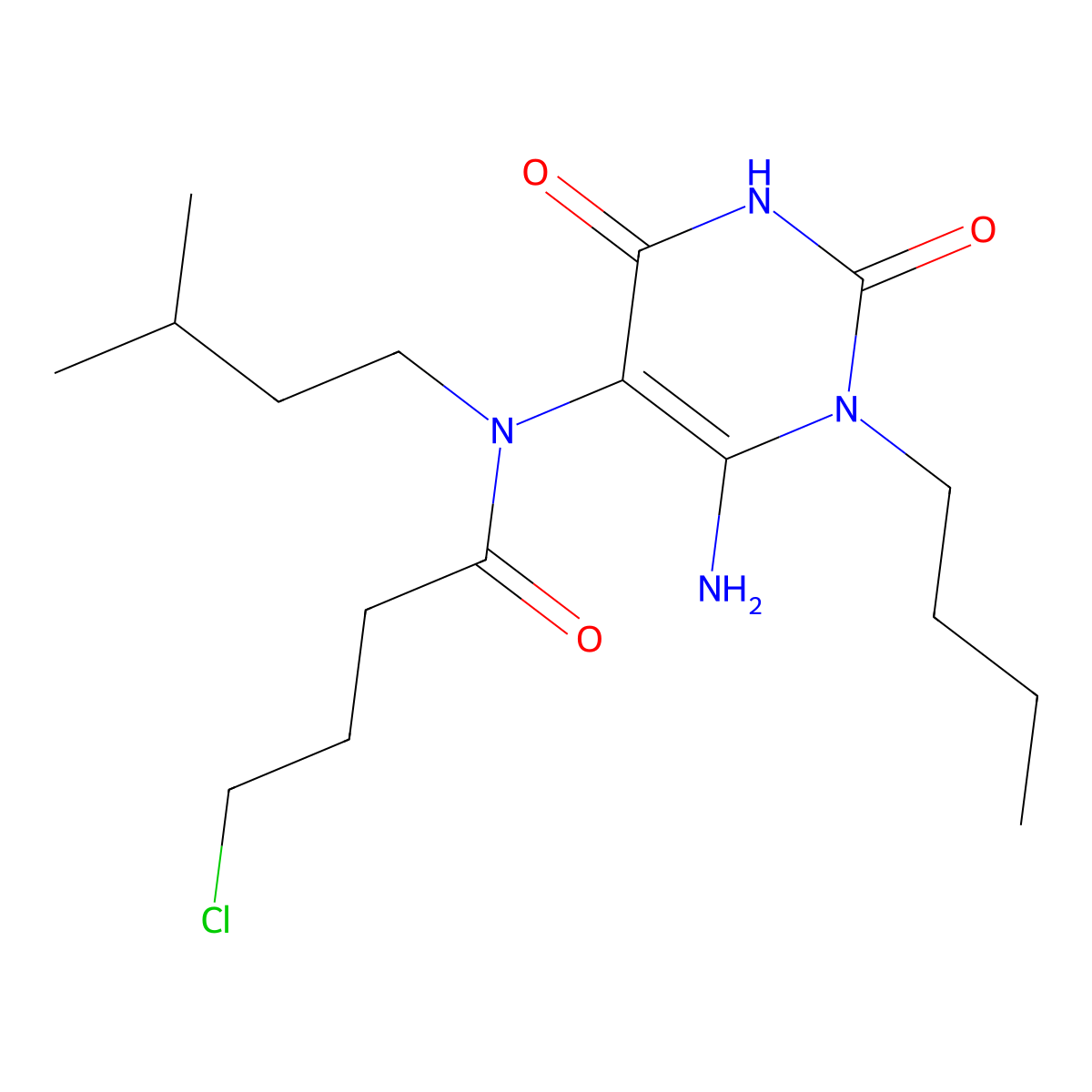 N-(6-amino-1-butyl-2,4-dioxo-1,2,3,4-tetrahydropyrimidin-5-yl)-4-chloro-N-(3-methylbutyl)butanamide molecular structure, CAS 734546-68-0
