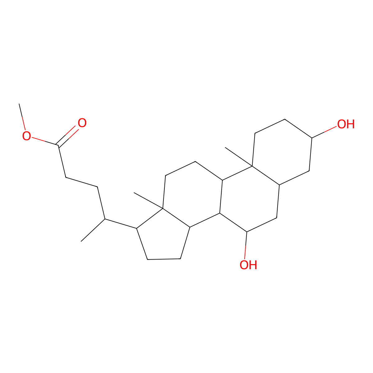 methyl 4-(3,7-dihydroxy-10,13-dimethyl-2,3,4,5,6,7,8,9,11,12,14,15,16,17-tetradecahydro-1H-cyclopenta[a]phenanthren-17-yl)pentanoate molecular structure, CAS 73465-45-9
