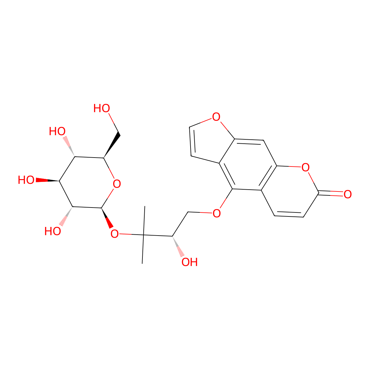 4-[(2S)-2-hydroxy-3-methyl-3-[[(2S,3R,4S,5S,6R)-3,4,5-trihydroxy-6-(hydroxymethyl)-2-oxanyl]oxy]butoxy]-7-furo[3,2-g][1]benzopyranone molecular structure, CAS 73485-83-3