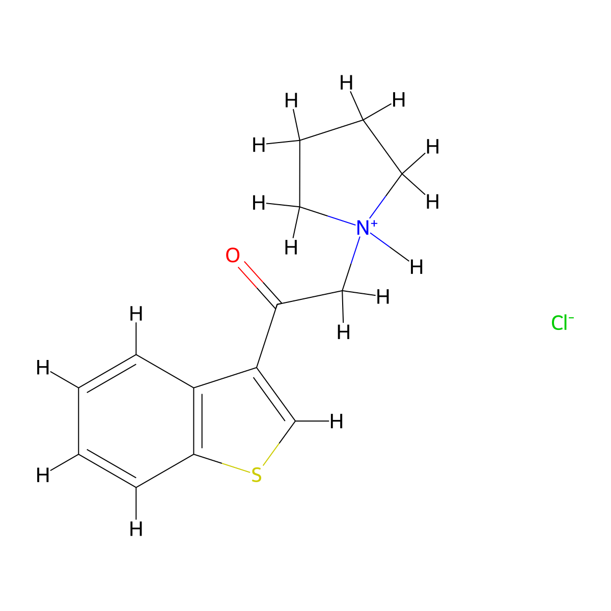1-(1-Benzothiophen-3-yl)-2-(pyrrolidin-1-yl)ethan-1-one--hydrogen chloride (1/1) molecular structure, CAS 7349-49-7
