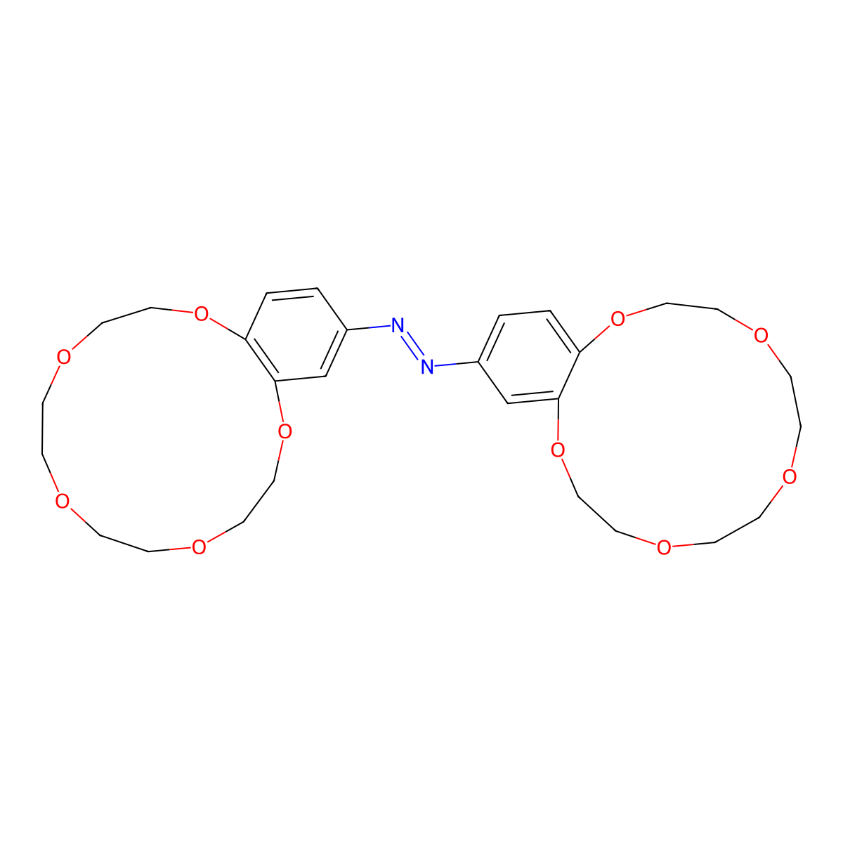 Bis(2,3,5,6,8,9,11,12-octahydro-1,4,7,10,13-benzopentaoxacyclopentadecin-15-yl)diazene molecular structure, CAS 73491-37-9