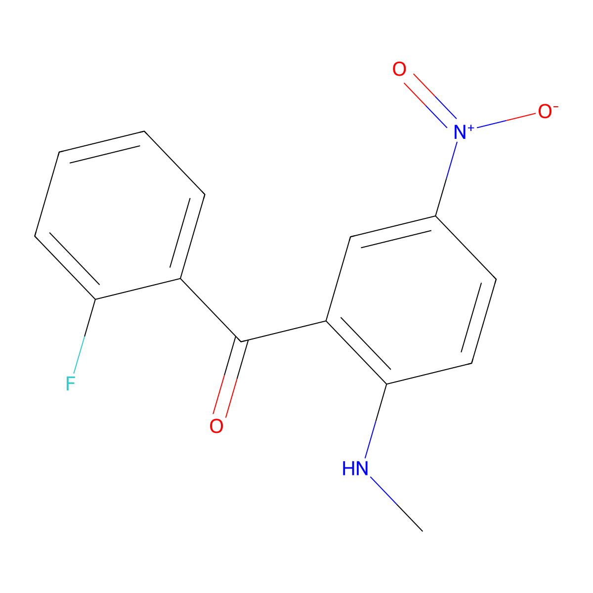 2'-Fluoro-2-methylamino-5-nitrobenzophenone molecular structure, CAS 735-06-8